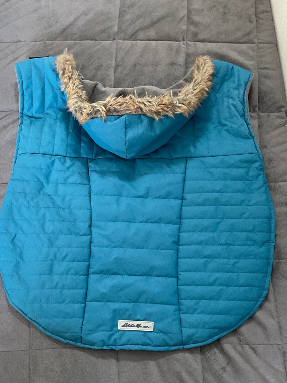 Eddie Bauer Quilted Dog Jacket Faux Fur Trim Hood